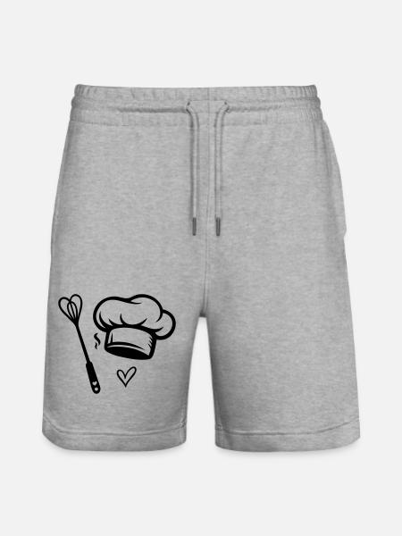 Chef's Hat & Heart Whisk - Cooking with Love - Stanley/Stella Trainer Unisex Organic Jogging Shorts - heather grey
