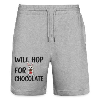 Will Hop pour le chocolat – Humour doux de Pâques - Short de jogging bio TRAINER Stanley/Stella unisexe - gris chiné - Devant - Nik (191cm) & Marisol (170cm)