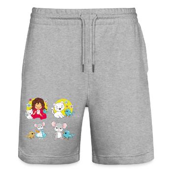 Cute_birdie_and_her_friends - Stanley/Stella Trainer Unisex Organic Jogging Shorts - heather grey - Front - Nik (191cm) & Marisol (170cm)