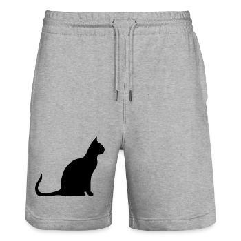 schwarze Katze Katze schwarz Katzen Silhouetten - Stanley/Stella Unisex Bio Joggingshorts Trainer  - Grau meliert - Vorne - Nik (191cm) & Marisol (170cm)