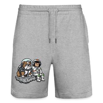 Astronaut Dog Bulldog Space Humor - Stanley/Stella Trainer Unisex Organic Jogging Shorts - heather grey - Front - Nik (191cm) & Marisol (170cm)