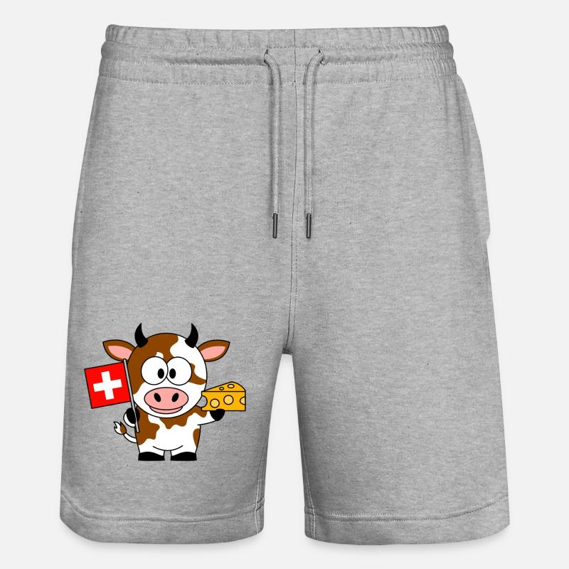 Kuh mit Schweizer Flagge Käse - Stanley/Stella Unisex Bio Joggingshorts Trainer - Grau meliert