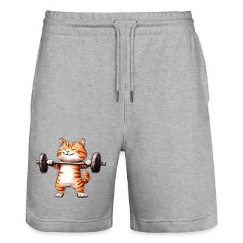 Cat Fitness - Stanley/Stella Trainer Unisex Organic Jogging Shorts - heather grey - Front - Nik (191cm) & Marisol (170cm)