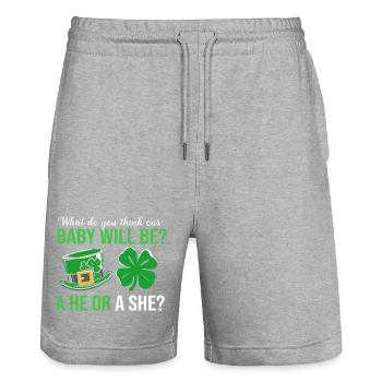 Révélation du sexe de la fête de bébé : la Saint-Patrick - Short de jogging bio TRAINER Stanley/Stella unisexe - gris chiné - Devant - Nik (191cm) & Marisol (170cm)