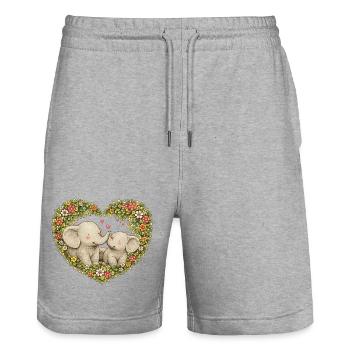 Baiser d’éléphants en forme de cœur floral - Short de jogging bio TRAINER Stanley/Stella unisexe - gris chiné - Devant - Nik (191cm) & Marisol (170cm)