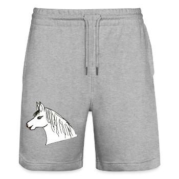 Pferdekopf Pony Pferd Kinder Pferde - Stanley/Stella Unisex Bio Joggingshorts Trainer  - Grau meliert - Vorne - Nik (191cm) & Marisol (170cm)
