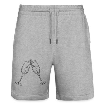 Chin Chin – Cheers Glasses Mariage en noir et blanc - Short de jogging bio TRAINER Stanley/Stella unisexe - gris chiné - Devant - Nik (191cm) & Marisol (170cm)