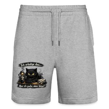 Ich mach das aber ich gucke dabei böse Katze - Stanley/Stella Unisex Bio Joggingshorts Trainer  - Grau meliert - Vorne - Nik (191cm) & Marisol (170cm)