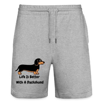 Dachshund Life - Stanley/Stella Trainer Unisex Organic Jogging Shorts - heather grey - Front - Nik (191cm) & Marisol (170cm)