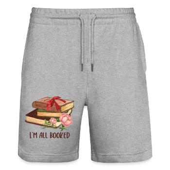 I'm All Booked Funny Book Lover - Stanley/Stella Trainer Unisex Organic Jogging Shorts - heather grey - Front - Nik (191cm) & Marisol (170cm)