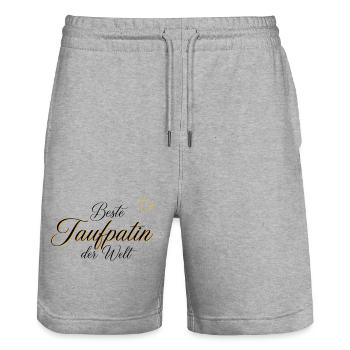 Edles Geschenk für die Taufpatin - Stanley/Stella Unisex Bio Joggingshorts Trainer  - Grau meliert - Vorne - Nik (191cm) & Marisol (170cm)
