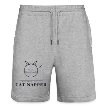 professional cat napper - Stanley/Stella Unisex Bio Joggingshorts Trainer  - Grau meliert - Vorne - Nik (191cm) & Marisol (170cm)