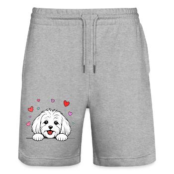 Malteser_Hund_mit_Pfoten_Herz_weiss - Stanley/Stella Unisex Bio Joggingshorts Trainer  - Grau meliert - Vorne - Nik (191cm) & Marisol (170cm)