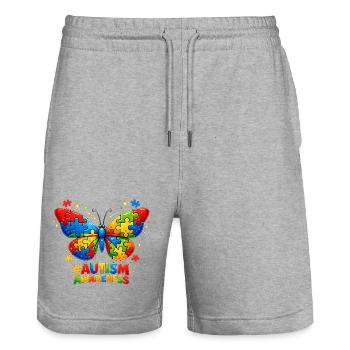 Autismus-Schmetterlings-Farbpuzzle-Geschenk - Stanley/Stella Unisex Bio Joggingshorts Trainer  - Grau meliert - Vorne - Nik (191cm) & Marisol (170cm)