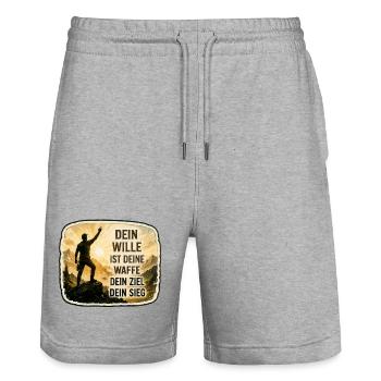 Dein Wille ist deine Waffe - Stanley/Stella Unisex Bio Joggingshorts Trainer  - Grau meliert - Vorne - Nik (191cm) & Marisol (170cm)