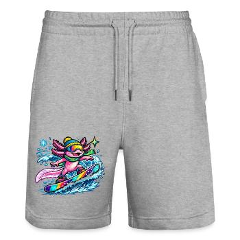 Axolotl Surfer Regenbogenwelle - Stanley/Stella Unisex Bio Joggingshorts Trainer  - Grau meliert - Vorne - Nik (191cm) & Marisol (170cm)