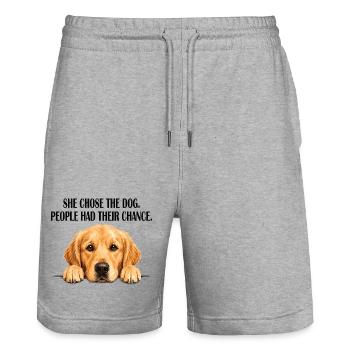 Maman Golden Retriever Elle a choisi le chien - Short de jogging bio TRAINER Stanley/Stella unisexe - gris chiné - Devant - Nik (191cm) & Marisol (170cm)
