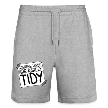 Les esprits créatifs sont rarement bien rangés Logo créatif drôle - Short de jogging bio TRAINER Stanley/Stella unisexe - gris chiné - Devant - Nik (191cm) & Marisol (170cm)