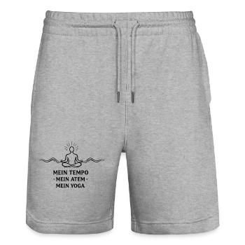 Mein Tempo Mein Atem Mein Yoga - - Stanley/Stella Unisex Bio Joggingshorts Trainer  - Grau meliert - Vorne - Nik (191cm) & Marisol (170cm)