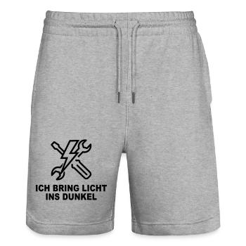 Ich bring Licht ins Dunkel – Elektriker Shirt - Stanley/Stella Unisex Bio Joggingshorts Trainer  - Grau meliert - Vorne - Nik (191cm) & Marisol (170cm)