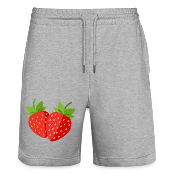 Erdbeere - Stanley/Stella Unisex Bio Joggingshorts Trainer  - Grau meliert - Vorne - Nik (191cm) & Marisol (170cm)