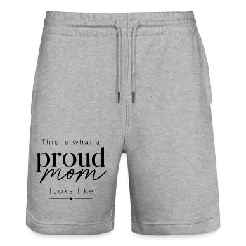 Proud mom - Stanley/Stella Trainer Unisex Organic Jogging Shorts - heather grey - Front - Nik (191cm) & Marisol (170cm)