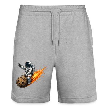 Un astronaute frappe une fusée météorite - Short de jogging bio TRAINER Stanley/Stella unisexe - gris chiné - Devant - Nik (191cm) & Marisol (170cm)