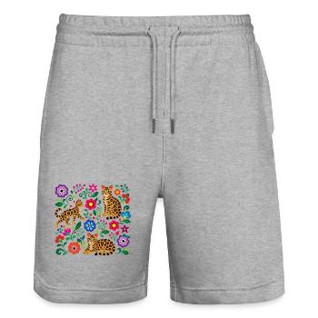 Folk Art Bengal Pattern - Stanley/Stella Trainer Unisex Organic Jogging Shorts - heather grey - Front - Nik (191cm) & Marisol (170cm)