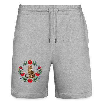 Bengal Cat Embroidery Wreath - Stanley/Stella Trainer Unisex Organic Jogging Shorts - heather grey - Front - Nik (191cm) & Marisol (170cm)
