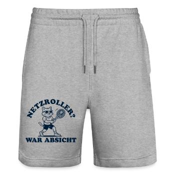 Tennis Katze Netzroller war Absicht - Stanley/Stella Unisex Bio Joggingshorts Trainer  - Grau meliert - Vorne - Nik (191cm) & Marisol (170cm)