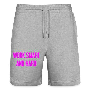 Work Smart and Hard – Success motto for doers - Stanley/Stella Trainer Unisex Organic Jogging Shorts - heather grey - Front - Nik (191cm) & Marisol (170cm)