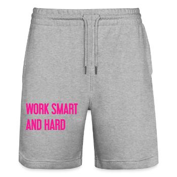 Work Smart and Hard – Success motto for doers - Stanley/Stella Trainer Unisex Organic Jogging Shorts - heather grey - Front - Nik (191cm) & Marisol (170cm)