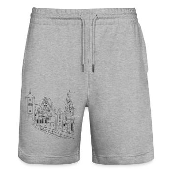 Motif Plönlein | Rothenburg ob der Tauber - Stanley/Stella Trainer Unisex Organic Jogging Shorts - heather grey - Front - Nik (191cm) & Marisol (170cm)