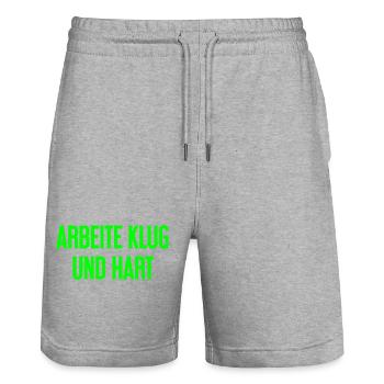 Travailler intelligemment et dur - La devise du succès pour les acteurs - Short de jogging bio TRAINER Stanley/Stella unisexe - gris chiné - Devant - Nik (191cm) & Marisol (170cm)