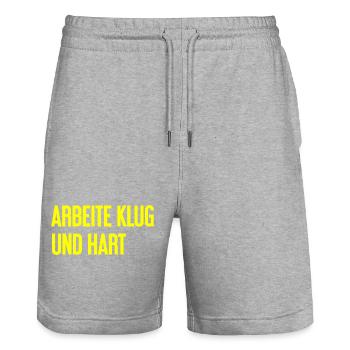 Travailler intelligemment et dur - La devise du succès pour les acteurs - Short de jogging bio TRAINER Stanley/Stella unisexe - gris chiné - Devant - Nik (191cm) & Marisol (170cm)