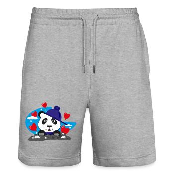 Panda im Winter mit sehr vielen Herzen. - Stanley/Stella Unisex Bio Joggingshorts Trainer  - Grau meliert - Vorne - Nik (191cm) & Marisol (170cm)