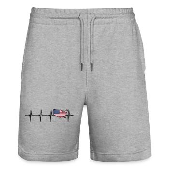 Heartbeat USA Map Gift for Americans - Stanley/Stella Trainer Unisex Organic Jogging Shorts - heather grey - Front - Nik (191cm) & Marisol (170cm)