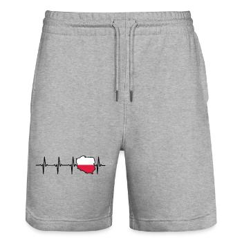 Herzschlag Polen Karte Geschenk für Polen - Stanley/Stella Unisex Bio Joggingshorts Trainer  - Grau meliert - Vorne - Nik (191cm) & Marisol (170cm)