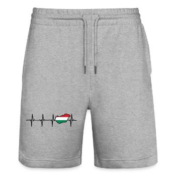 Herzschlag Ungarn Karte Geschenk fuer Ungarn - Stanley/Stella Unisex Bio Joggingshorts Trainer  - Grau meliert - Vorne - Nik (191cm) & Marisol (170cm)