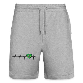 Brazil Heartbeat Flag Brasili T-shirt Brasil - Stanley/Stella Trainer Unisex Organic Jogging Shorts - heather grey - Front - Nik (191cm) & Marisol (170cm)