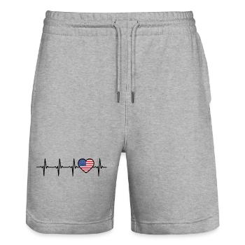 America Heartbeat USA Gift for Americans - Stanley/Stella Trainer Unisex Organic Jogging Shorts - heather grey - Front - Nik (191cm) & Marisol (170cm)