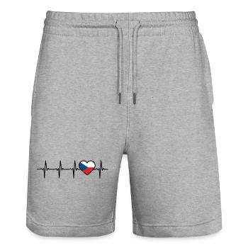 czech heartbeat flag czech - Stanley/Stella Trainer Unisex Organic Jogging Shorts - heather grey - Front - Nik (191cm) & Marisol (170cm)