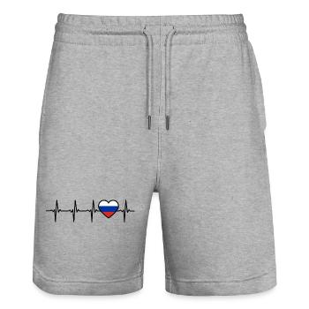 Russia Heartbeat Gift for Russians - Stanley/Stella Trainer Unisex Organic Jogging Shorts - heather grey - Front - Nik (191cm) & Marisol (170cm)