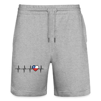 Chile Heartbeat Flag Chileans - Stanley/Stella Trainer Unisex Organic Jogging Shorts - heather grey - Front - Nik (191cm) & Marisol (170cm)