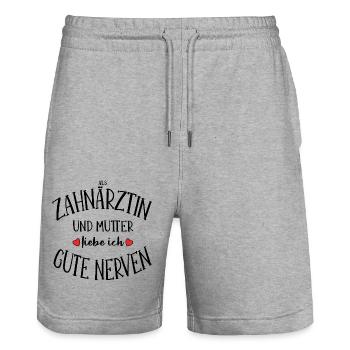 Zahnärztin Mutter gute Nerven Zahnmedizin Geschenk - Stanley/Stella Unisex Bio Joggingshorts Trainer  - Grau meliert - Vorne - Nik (191cm) & Marisol (170cm)