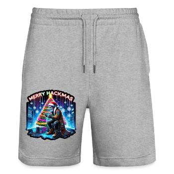Cyber Noël - Short de jogging bio TRAINER Stanley/Stella unisexe - gris chiné - Devant - Nik (191cm) & Marisol (170cm)