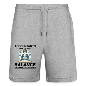 Comptable Comptabilité Tenue de livres Finance Drôle - Short de jogging bio TRAINER Stanley/Stella unisexe - gris chiné - Devant - Nik (191cm) & Marisol (170cm)