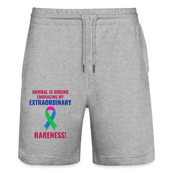 Bewusstsein für seltene Krankheiten Außergewöhnliches - Stanley/Stella Unisex Bio Joggingshorts Trainer  - Grau meliert - Vorne - Nik (191cm) & Marisol (170cm)