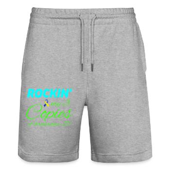 Down-Syndrom-Bewusstsein Rockin' Chromosom 21 - Stanley/Stella Unisex Bio Joggingshorts Trainer  - Grau meliert - Vorne - Nik (191cm) & Marisol (170cm)
