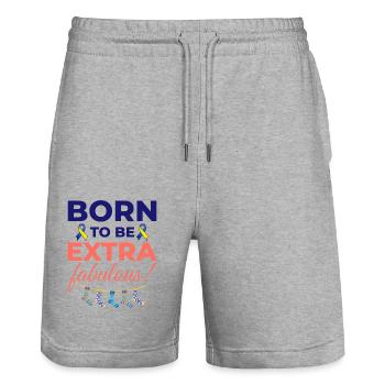 Down-Syndrom-Bewusstsein Extra fabelhaft - Stanley/Stella Unisex Bio Joggingshorts Trainer  - Grau meliert - Vorne - Nik (191cm) & Marisol (170cm)